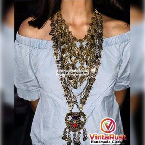 Silver Kuchi Multi Strands Bib Necklace, Gypsy Silver Bib Necklace With Dangling